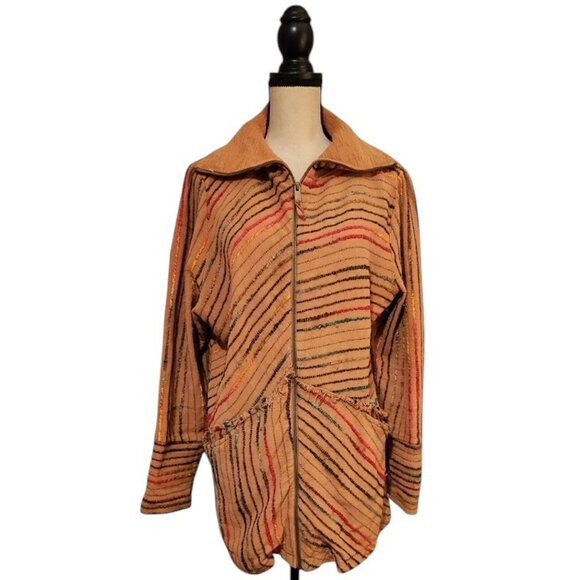 SOFT SURROUNDINGS Kinsale Boucle' Striped Zip Front Boho Jacket Top XL $189 - Picture 5 of 8